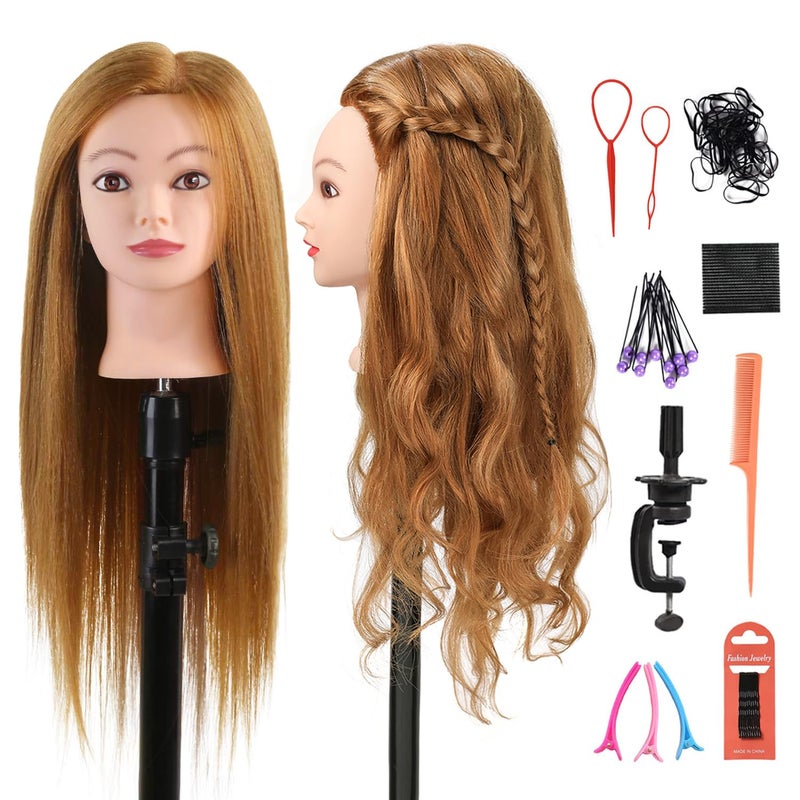 Armmu رأس دمية مع شعر 80% شعر بشري رأس دمية 26"-28" رأس تدريب لمصففي الشعر مع 9 أدوات ومشبك - #27 عسل ذهبي - Image 1